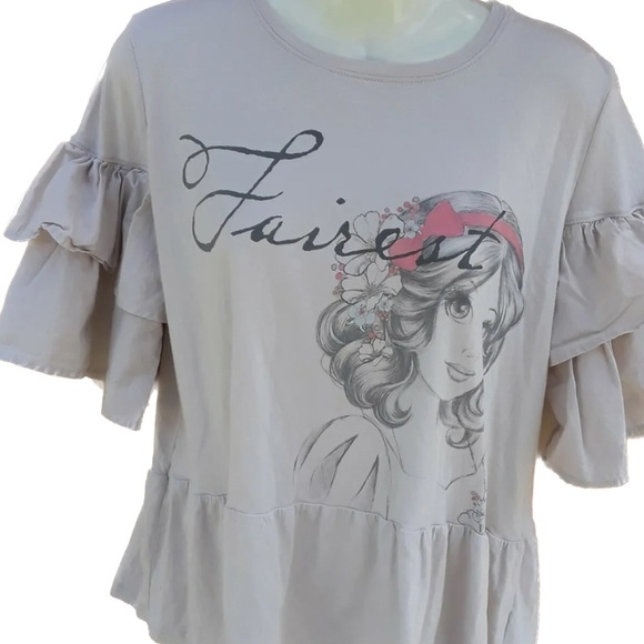 2X Disney Parks Exclusive Snow White Fairest Peplum Ruffled Sleeves T Shirt Top - Picture 1 of 5